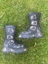 New Rock Reactor Skull Demon Devil Leather Chunky Platform Black Boots Uk 4 37