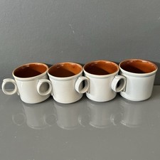 Vintage Tea Cups x 4 Stoneware Grey & Brown Retro VGC Made in England 1970's/80s