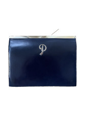 ASPREY BLUE SUPPLE LEATHER SILVER HALLMARKED 1950'S TRIM & LETTER "P" CLUTCH BAG