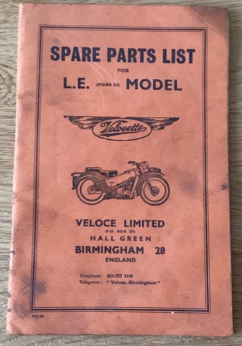 Velocette spare parts list e - list, l.e