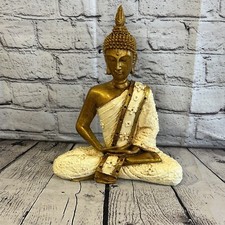 White & Bronze 30cm x 20cm Large Thai Spike Buddha Sitting  Statue Resin Hindu