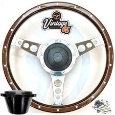 14" Steering Wheel & Boss Fittings Dark Wood For Land Rover Defenders 48 Spline