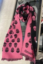 Alexander McQueen Pink Reversible Upside Down Skull Scarf 100% Wool 35*180cm