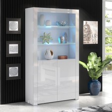 White Display Cabinet Modern High Gloss &Matt Cupboard LED Lights Clifton 20