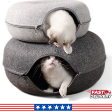 Donut Cat Bed Tunnel House 2 Cats Play Toy Felt Cave Basket Kitten Nest