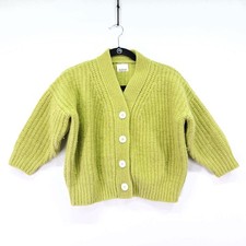 babaà No.22 Cardigan 100% Eco Wool Ribbed Knit Green Button Front Sweater
