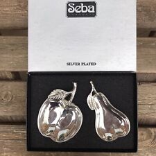 Vtg Silver Plated Seba Fruit Trinket Dishes Pear Apple Decor W/ Original Package