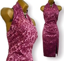 Karen Millen Pink Oriental Chinese Jacquard Wiggle Wrap Occasion Dress UK 8