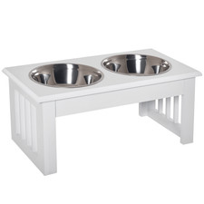 PawHut Raised Dog Bowls Pet Feeder Raised Elevated Stainless Steel Food White