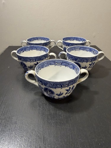 Antique blue willow - antique, cream
