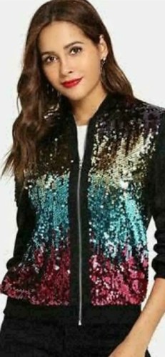 Women sequin glitter bomber - women,