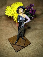 Art Deco  Painted Spelter Lady on Wooden Base 1930's