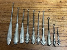 Vintage Huge Lot (10) Victorian STERLING SILVER Shoe Button Hooks Ornate