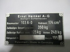 Heinkel nameplate 103 A-0