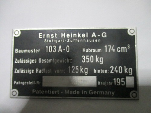Heinkel nameplate 103 0 - nameplate, a-0