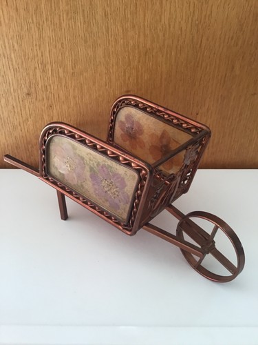 Bronze toned metal wheelbarrow - bronze,
