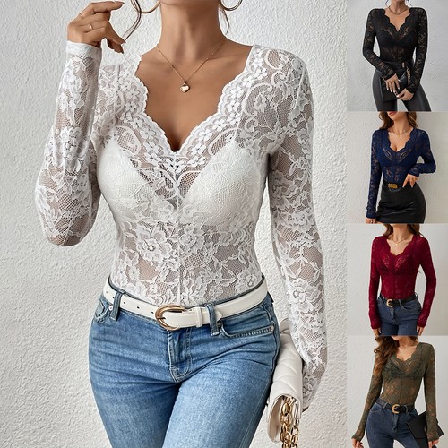 Womens sheer mesh lace top - sheer,