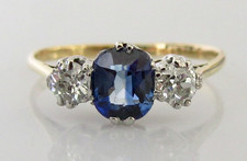 Edwardian  Sapphire Diamond Ring - 18ct Platinum 3 Stone  Size N 1/2