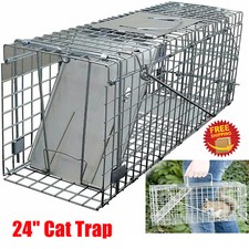 24" Cat Trap for Stray Cat Humane Rescue Folding Humane Garden Animal Trap Cages