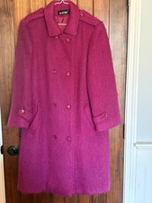 PAUL LEVY DESIGNS Fuschia Pink Vtg MOHAIR Double Breasted Long Coat Union Made