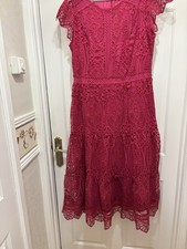Joanna Hope Raspberry/Cerise Heavy Lace Occasion Dress 18 Worn Once Excellent .