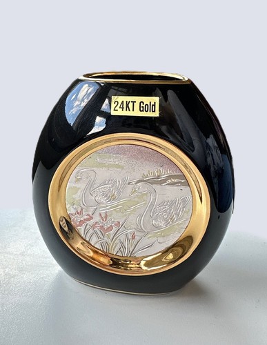 Chokin art vase black - chokin, 24kt