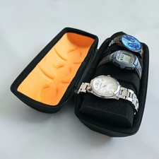 3 Watch Hard Shell Case Black Travel Carry Handle Storage Box Zip Closure Slots