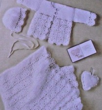 (CBS3) CROCHET PATTERN - BEAUTIFUL DK BABY SET SHAWL,CARDIGAN & BONNET 14" - 20"