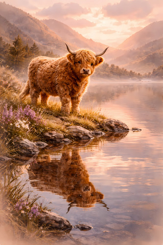 Highland cow water wildlife - water,