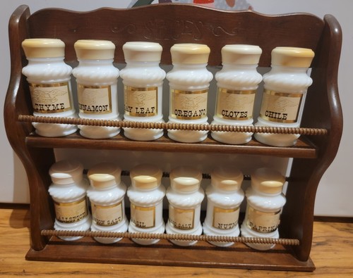 Vtg wooden spice rack with - vtg, 12
