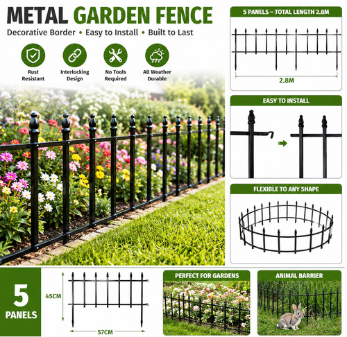 Metal garden fence panels - panels, 2.8m
