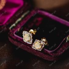 Vintage Sterling Silver Fire Opal Waterlily Stud Claw Post Dainty Earrings Gift