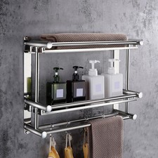 2 Tier Towel Rail Holder Storage Organizer Wall Mounted Bathroom Stainless Steel