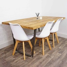 Dining Table Solid Wood Kitchen Furniture Reverse Trapezium Steel Boxed Legs