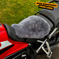 Grey Motorcycle Sheepskin Seat Cover Foam Padded Seat Pad with Security Straps
