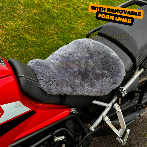 Grey motorcycle sheepskin seat - motorcycle,