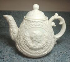 Vintage Ivory Lustreware White Cameo Pearl Wedgewood Style Tea Pot