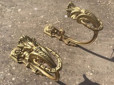 Pair of Antique French Curtain Tie Back Hooks. High Quality Casting. Brass.