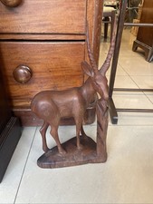 Large Mid Century Wooden Carved Antelope Deer Statue 45cm Tall Solid Wood