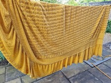 VINTAGE CANDLEWICK Yellow Gold BLANKET Double BED COVER THROW BEDSPREAD Valance