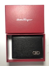 Salvatore Ferragamo Card Holder Case Men's Black NERO RED Wallet Logo Silver