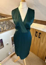 Reiss Raquel Satin Dress V Neck Dark Green Size 12 RRP £195 Christmas Evening