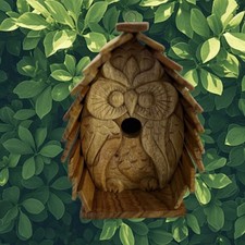 Handmade Wooden Carved Owl Hanging Birdhouse. Bird Lovers Gift. Nesting Box