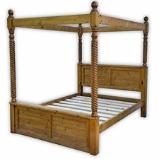 CHUNKY Barley Posts 4FT6 Double FOUR POSTER Pine Bed Frame with Panels