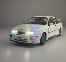 1987 Ford Sierra RS500 White RHD Cool LED WORKING LIGHTS 1/18 Scale Diecast Meta