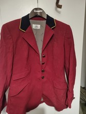 Equiline Women's Show Jacket Size 10, Red with black collar with gold trim.  
