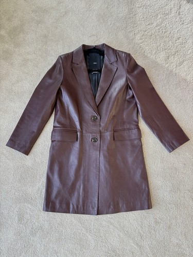 Mango burgundy leather jacket - leather,