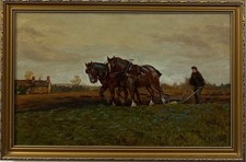 John Falconer Slater : Plough Horses At Work , Oil On Canvas , Signed