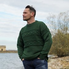 UK MADE - 100% British Wool Fisherman Pattern Guernsey Jumper  - Mars