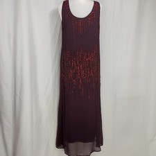 Fenn Wright Manson Womens Purple Burgundy Beaded Midi Maxi Dress Size UK 12